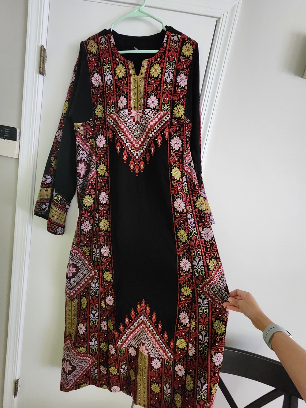 Black Floral Thobe With Tatreez
